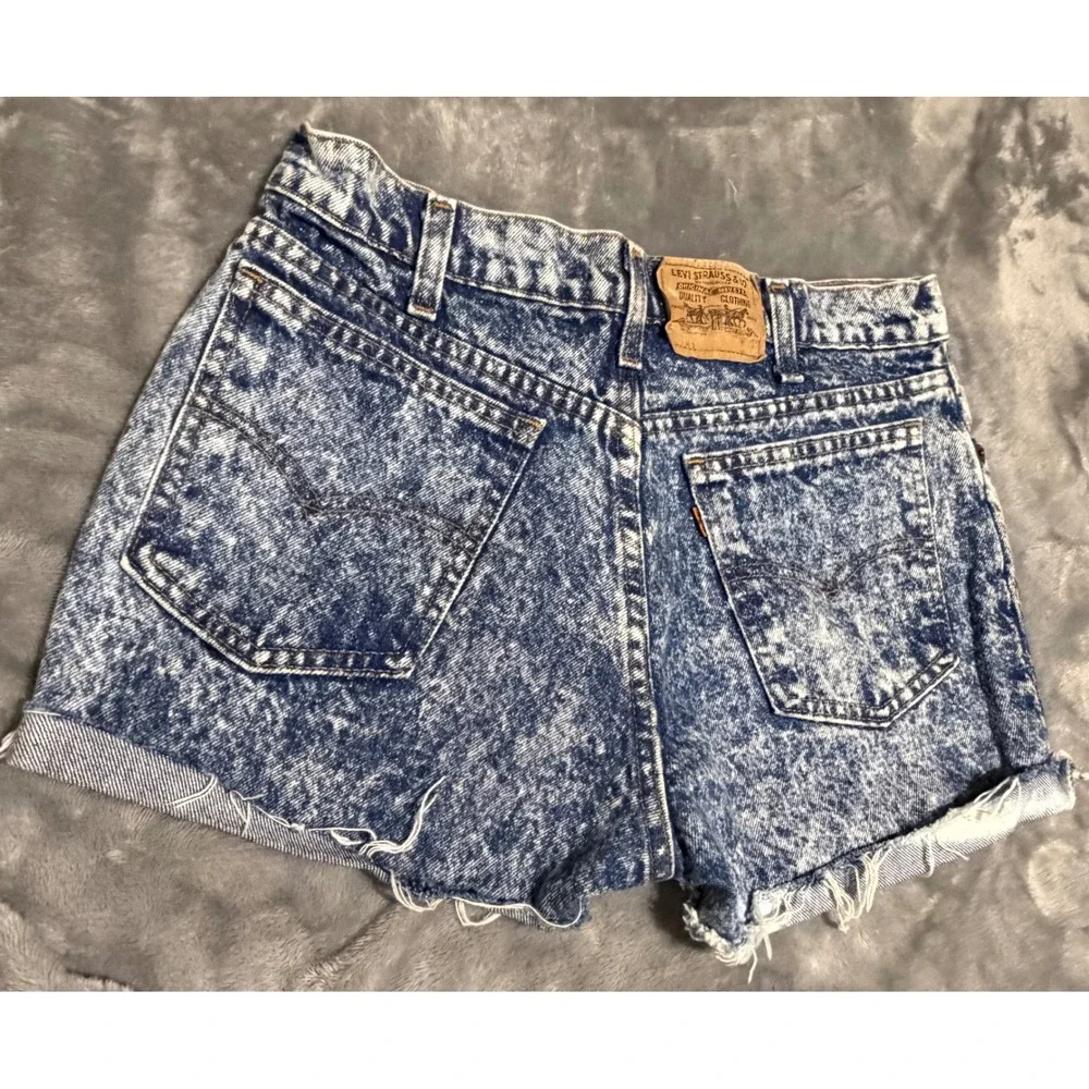 Vintage Levis 505 Acid Wash Denim Shorts Mens 34 Orange Tab Made in USA Raw Hem